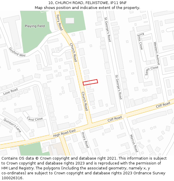 10, CHURCH ROAD, FELIXSTOWE, IP11 9NF: Location map and indicative extent of plot