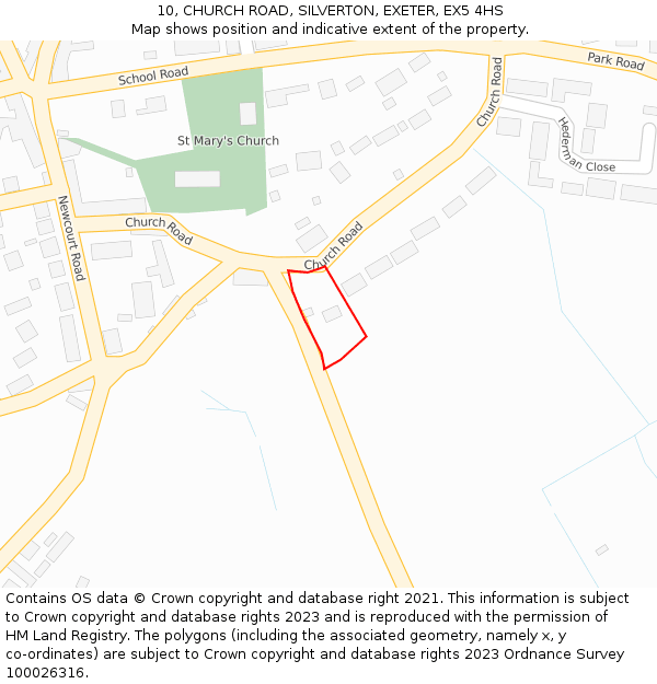 10, CHURCH ROAD, SILVERTON, EXETER, EX5 4HS: Location map and indicative extent of plot