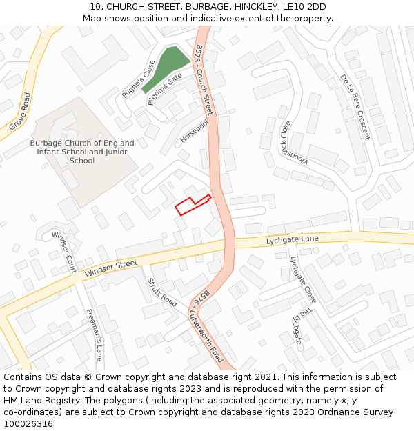 10, CHURCH STREET, BURBAGE, HINCKLEY, LE10 2DD: Location map and indicative extent of plot