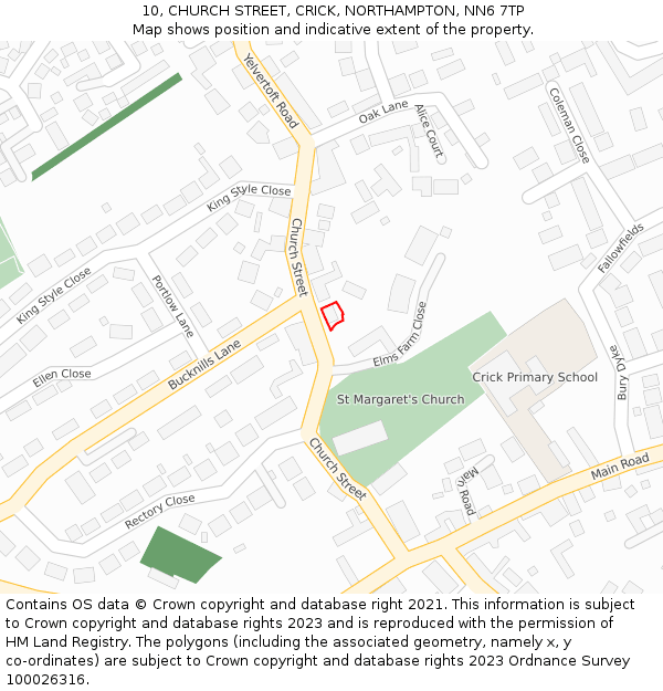 10, CHURCH STREET, CRICK, NORTHAMPTON, NN6 7TP: Location map and indicative extent of plot