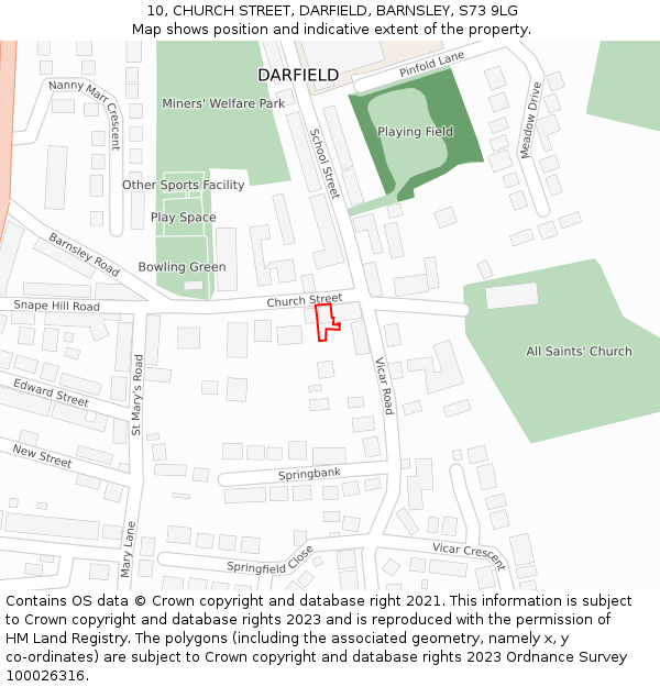 10, CHURCH STREET, DARFIELD, BARNSLEY, S73 9LG: Location map and indicative extent of plot