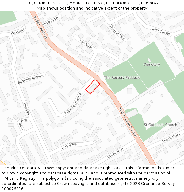 10, CHURCH STREET, MARKET DEEPING, PETERBOROUGH, PE6 8DA: Location map and indicative extent of plot