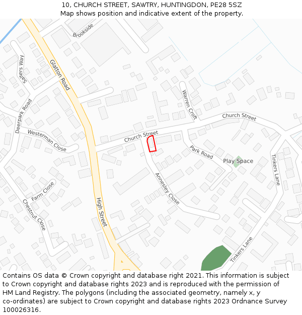 10, CHURCH STREET, SAWTRY, HUNTINGDON, PE28 5SZ: Location map and indicative extent of plot