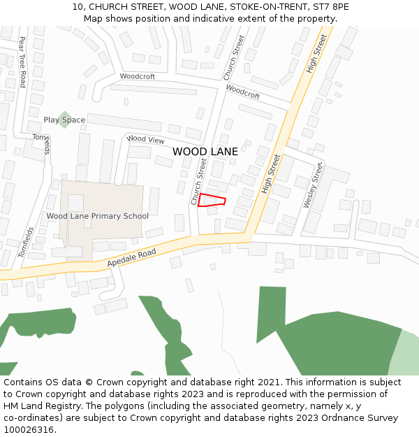 10, CHURCH STREET, WOOD LANE, STOKE-ON-TRENT, ST7 8PE: Location map and indicative extent of plot