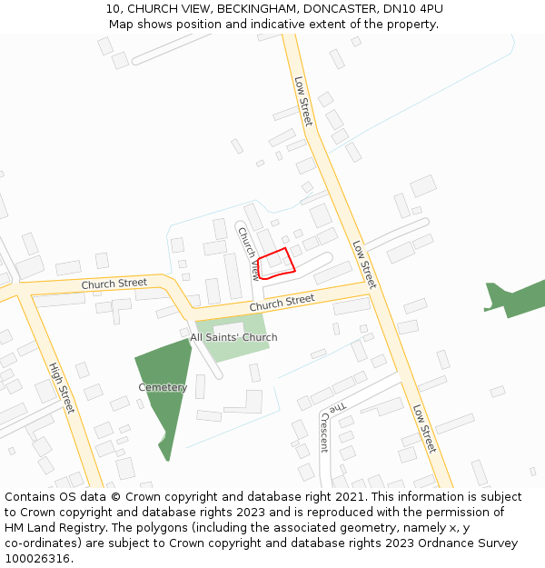 10, CHURCH VIEW, BECKINGHAM, DONCASTER, DN10 4PU: Location map and indicative extent of plot