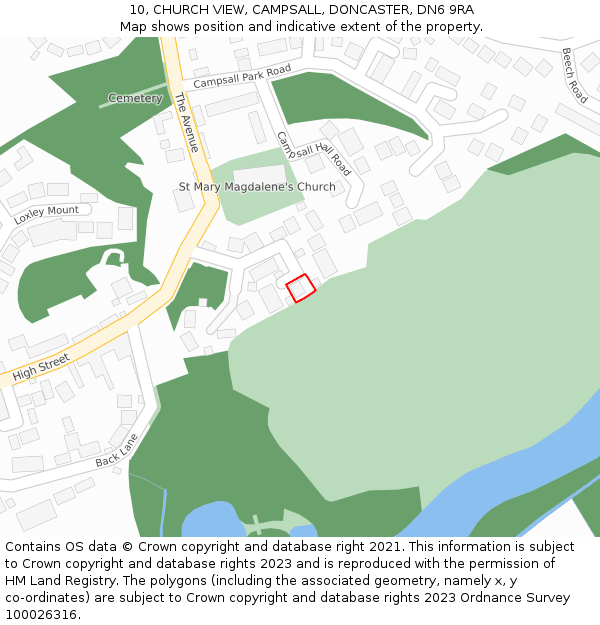 10, CHURCH VIEW, CAMPSALL, DONCASTER, DN6 9RA: Location map and indicative extent of plot