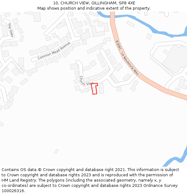 10, CHURCH VIEW, GILLINGHAM, SP8 4XE: Location map and indicative extent of plot