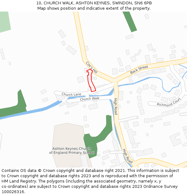 10, CHURCH WALK, ASHTON KEYNES, SWINDON, SN6 6PB: Location map and indicative extent of plot