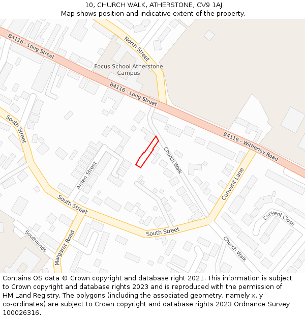 10, CHURCH WALK, ATHERSTONE, CV9 1AJ: Location map and indicative extent of plot