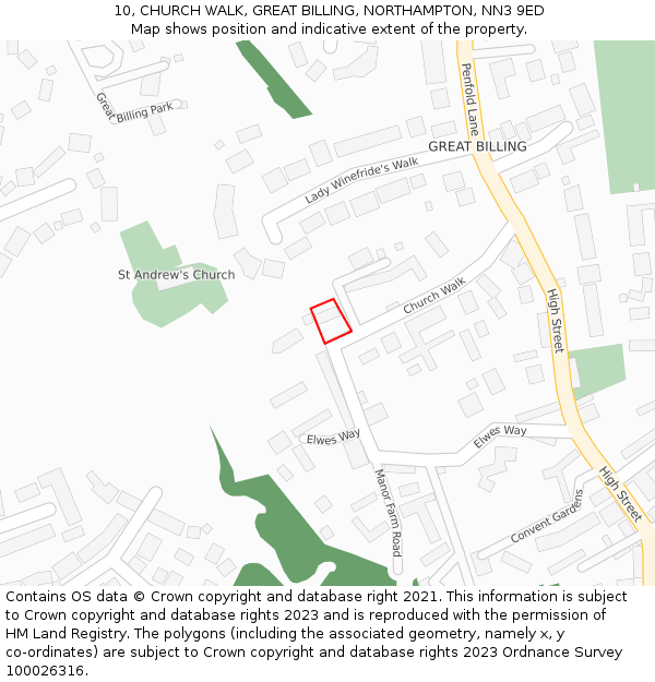 10, CHURCH WALK, GREAT BILLING, NORTHAMPTON, NN3 9ED: Location map and indicative extent of plot