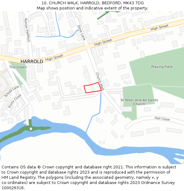 10, CHURCH WALK, HARROLD, BEDFORD, MK43 7DG: Location map and indicative extent of plot