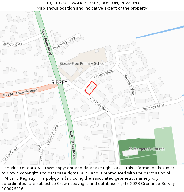 10, CHURCH WALK, SIBSEY, BOSTON, PE22 0YB: Location map and indicative extent of plot