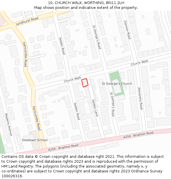 10, CHURCH WALK, WORTHING, BN11 2LH: Location map and indicative extent of plot