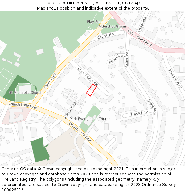 10, CHURCHILL AVENUE, ALDERSHOT, GU12 4JR: Location map and indicative extent of plot