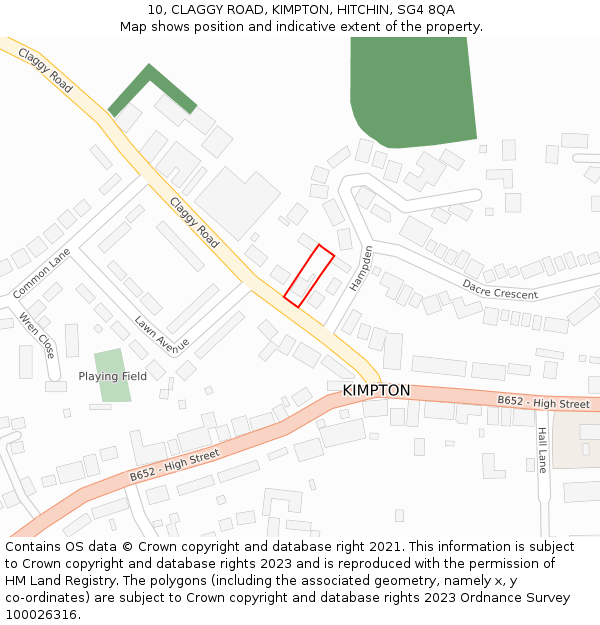 10, CLAGGY ROAD, KIMPTON, HITCHIN, SG4 8QA: Location map and indicative extent of plot