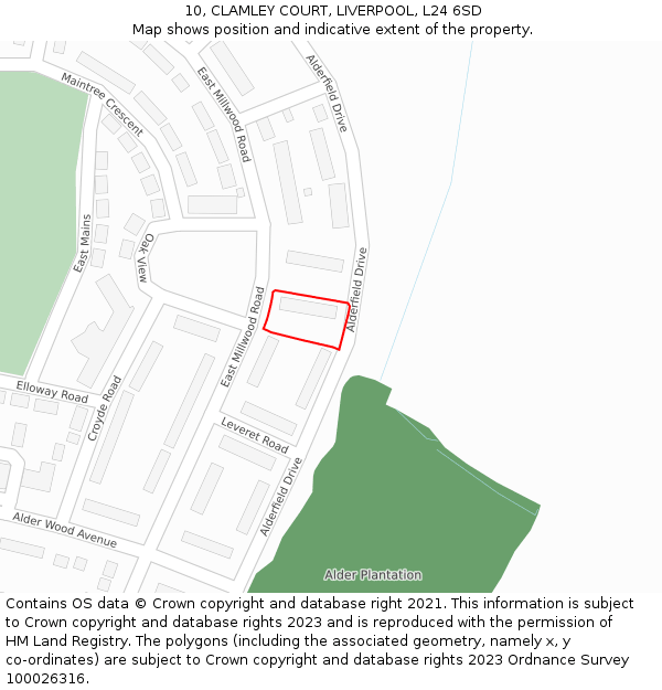 10, CLAMLEY COURT, LIVERPOOL, L24 6SD: Location map and indicative extent of plot