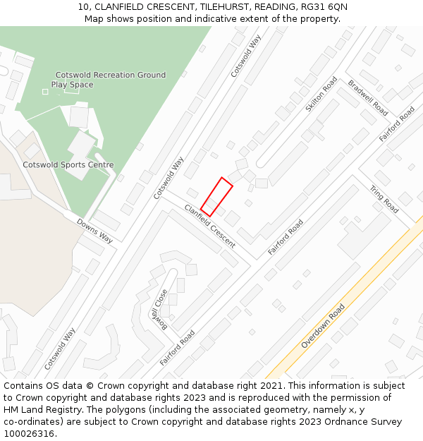 10, CLANFIELD CRESCENT, TILEHURST, READING, RG31 6QN: Location map and indicative extent of plot