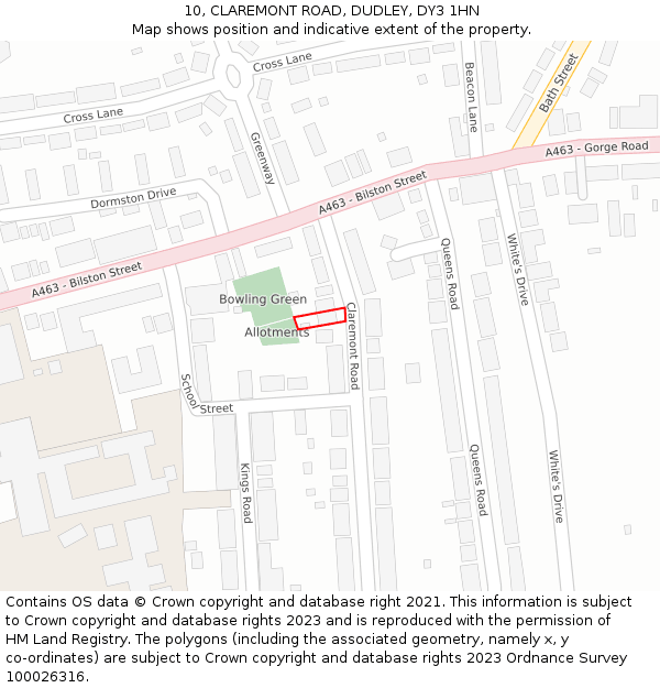 10, CLAREMONT ROAD, DUDLEY, DY3 1HN: Location map and indicative extent of plot