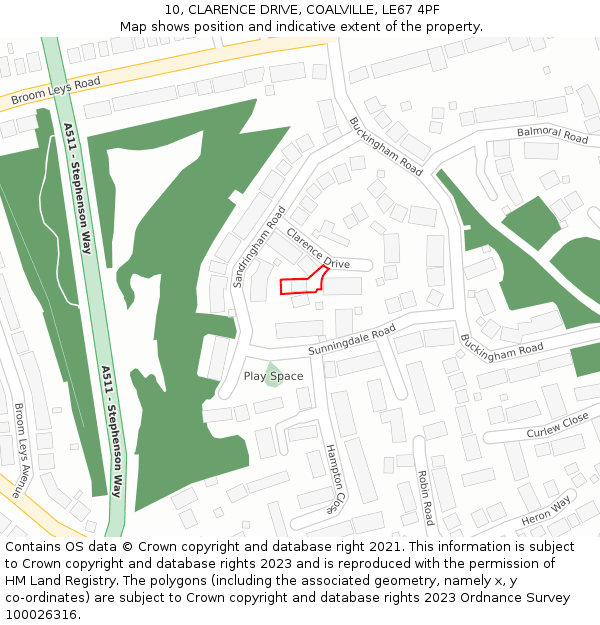 10, CLARENCE DRIVE, COALVILLE, LE67 4PF: Location map and indicative extent of plot