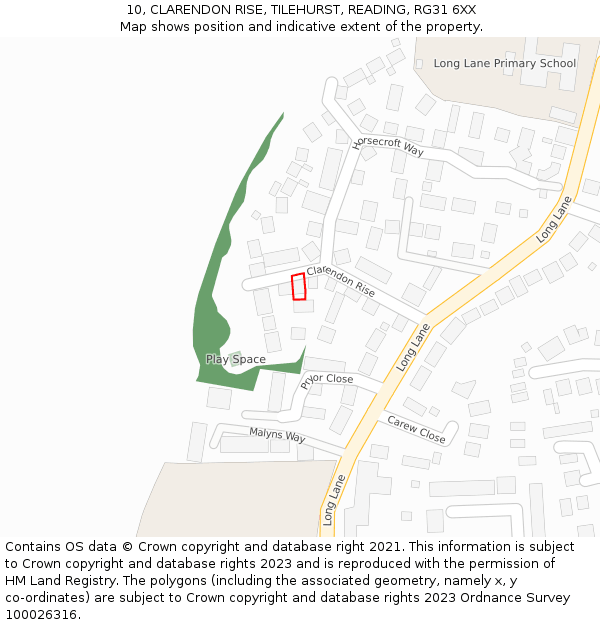 10, CLARENDON RISE, TILEHURST, READING, RG31 6XX: Location map and indicative extent of plot