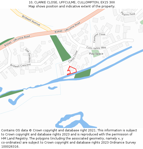 10, CLARKE CLOSE, UFFCULME, CULLOMPTON, EX15 3XX: Location map and indicative extent of plot
