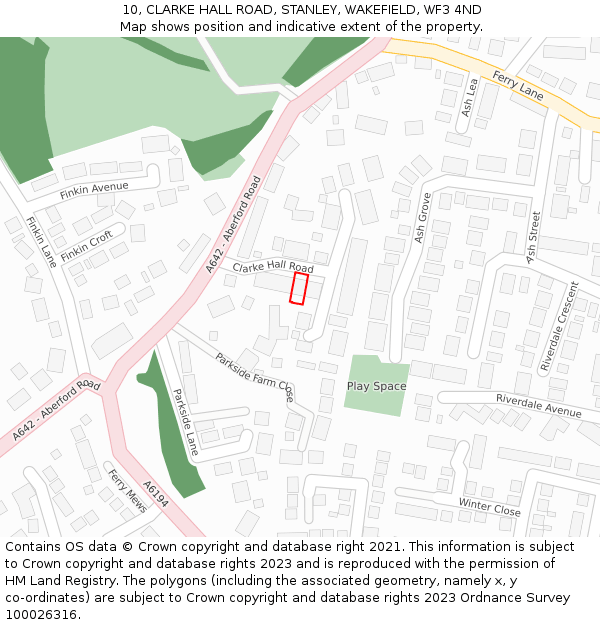 10, CLARKE HALL ROAD, STANLEY, WAKEFIELD, WF3 4ND: Location map and indicative extent of plot