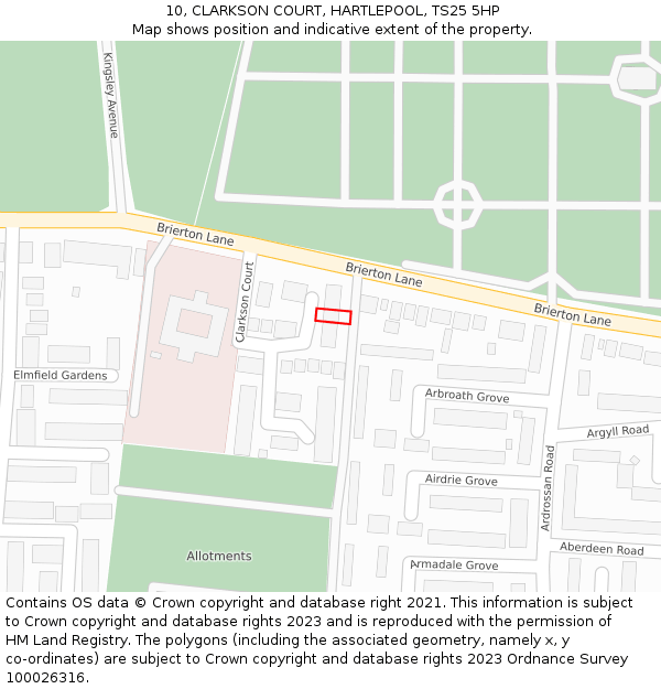 10, CLARKSON COURT, HARTLEPOOL, TS25 5HP: Location map and indicative extent of plot
