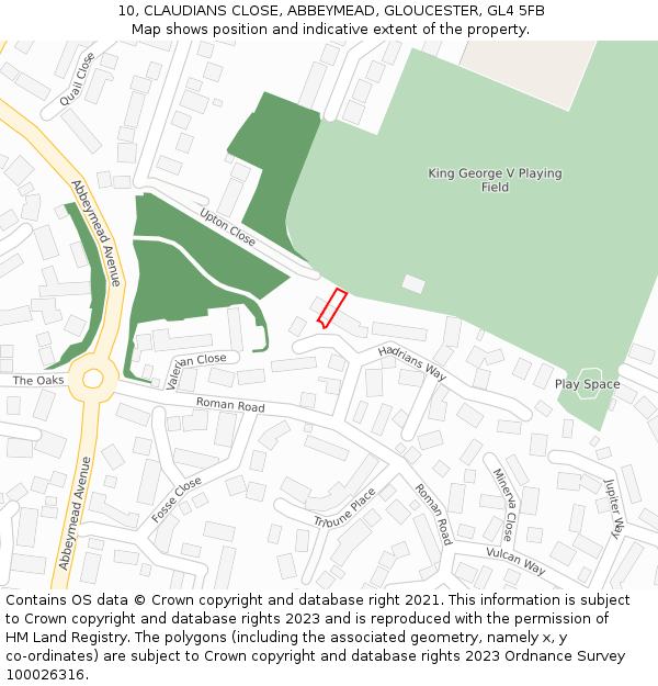10, CLAUDIANS CLOSE, ABBEYMEAD, GLOUCESTER, GL4 5FB: Location map and indicative extent of plot