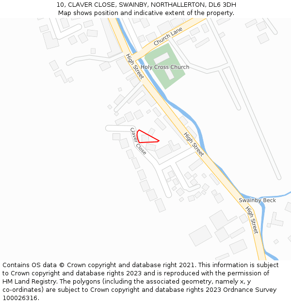 10, CLAVER CLOSE, SWAINBY, NORTHALLERTON, DL6 3DH: Location map and indicative extent of plot