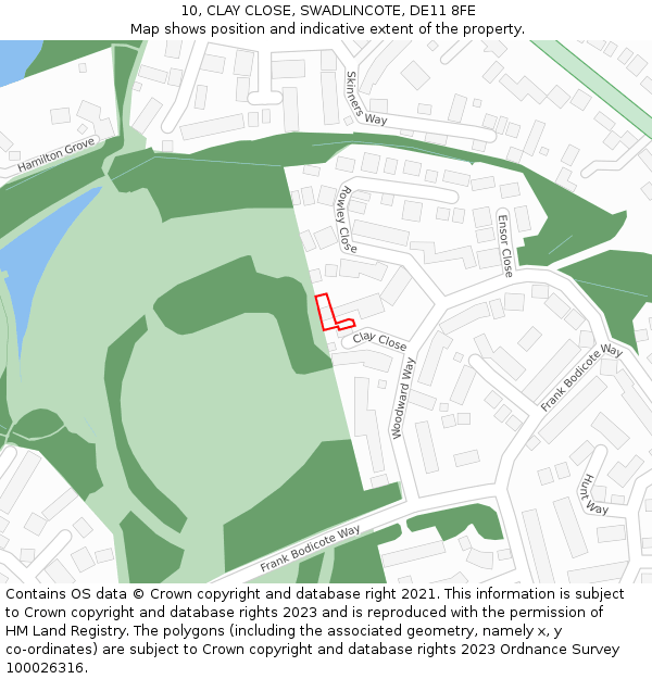 10, CLAY CLOSE, SWADLINCOTE, DE11 8FE: Location map and indicative extent of plot