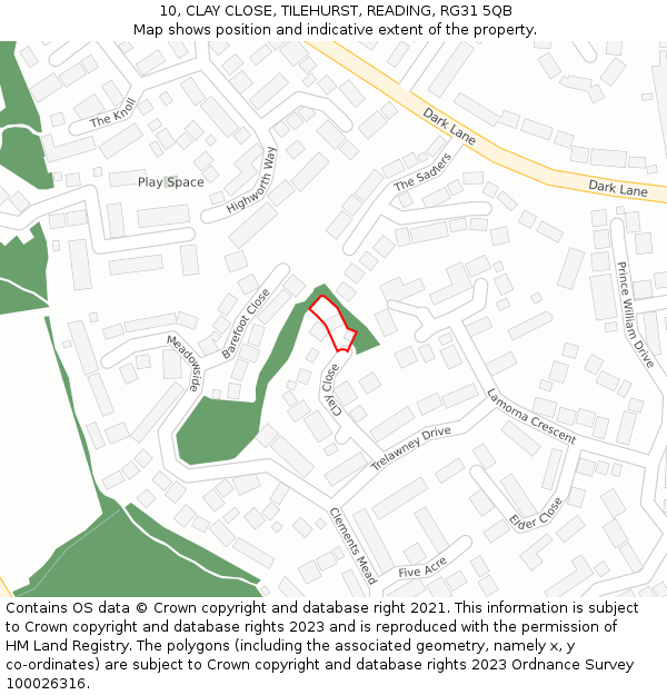 10, CLAY CLOSE, TILEHURST, READING, RG31 5QB: Location map and indicative extent of plot
