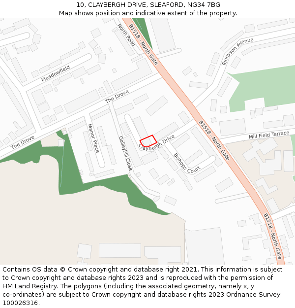 10, CLAYBERGH DRIVE, SLEAFORD, NG34 7BG: Location map and indicative extent of plot