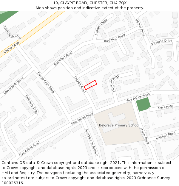 10, CLAYPIT ROAD, CHESTER, CH4 7QX: Location map and indicative extent of plot