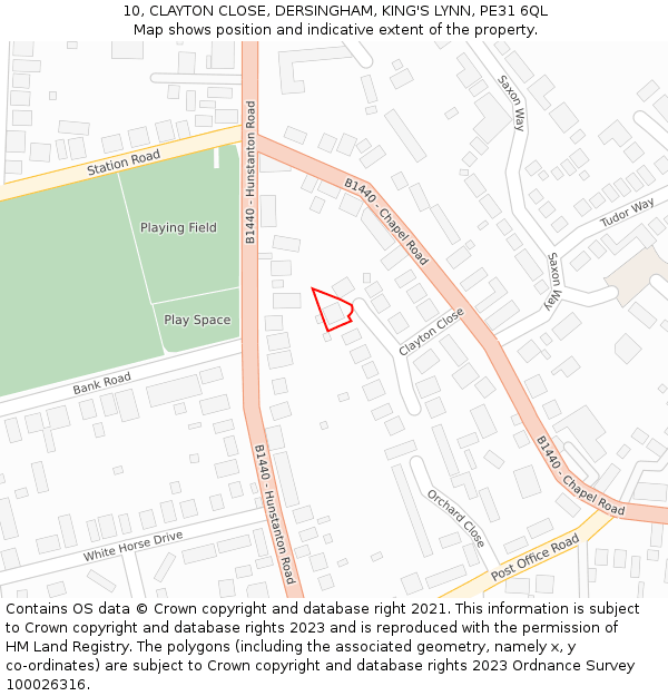 10, CLAYTON CLOSE, DERSINGHAM, KING'S LYNN, PE31 6QL: Location map and indicative extent of plot