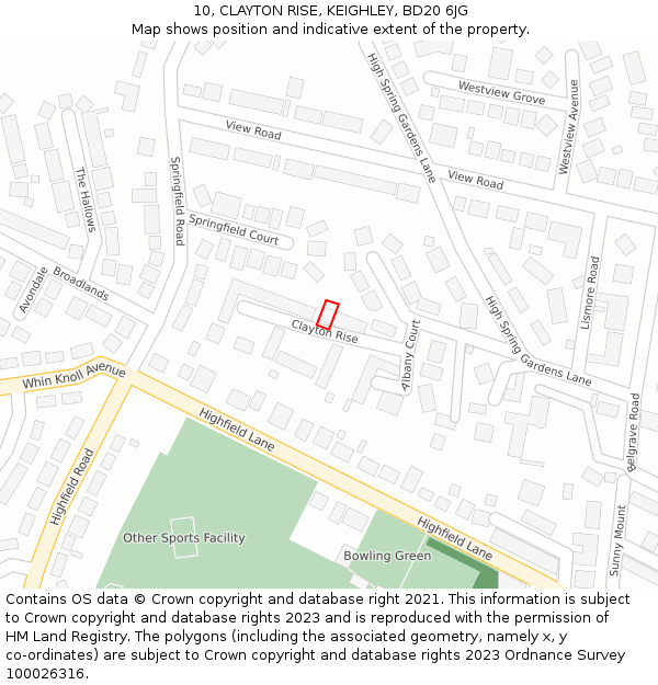 10, CLAYTON RISE, KEIGHLEY, BD20 6JG: Location map and indicative extent of plot