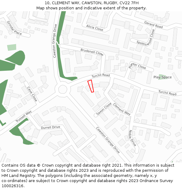 10, CLEMENT WAY, CAWSTON, RUGBY, CV22 7FH: Location map and indicative extent of plot