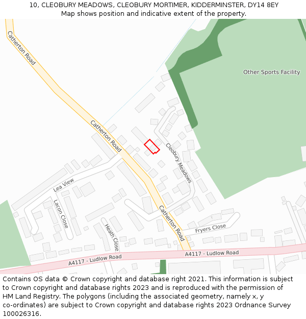 10, CLEOBURY MEADOWS, CLEOBURY MORTIMER, KIDDERMINSTER, DY14 8EY: Location map and indicative extent of plot