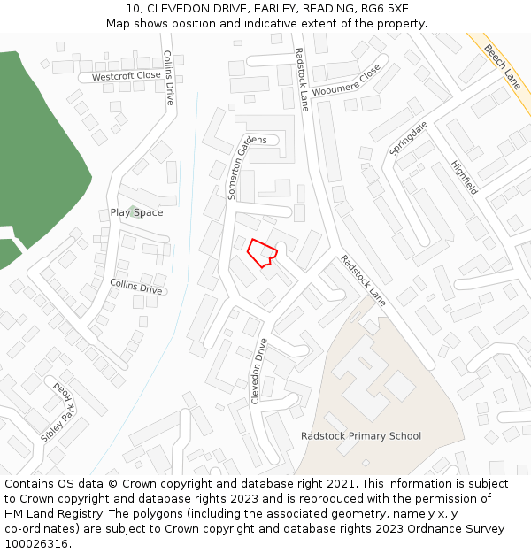 10, CLEVEDON DRIVE, EARLEY, READING, RG6 5XE: Location map and indicative extent of plot