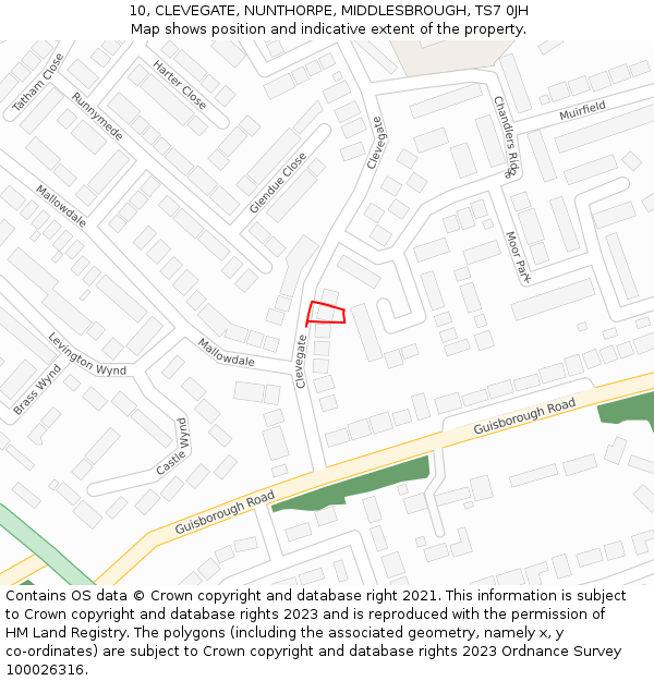 10, CLEVEGATE, NUNTHORPE, MIDDLESBROUGH, TS7 0JH: Location map and indicative extent of plot