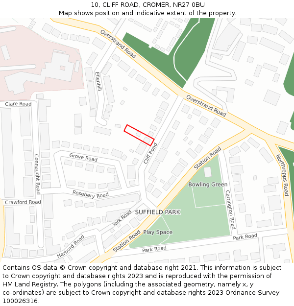 10, CLIFF ROAD, CROMER, NR27 0BU: Location map and indicative extent of plot