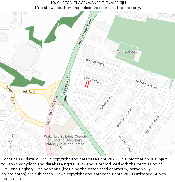 10, CLIFTON PLACE, WAKEFIELD, WF1 3JH: Location map and indicative extent of plot