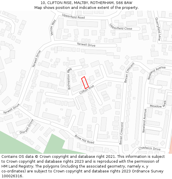 10, CLIFTON RISE, MALTBY, ROTHERHAM, S66 8AW: Location map and indicative extent of plot