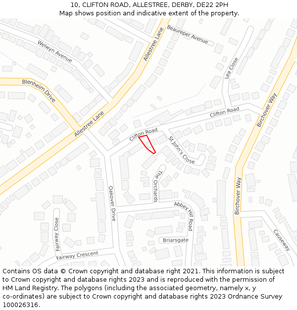 10, CLIFTON ROAD, ALLESTREE, DERBY, DE22 2PH: Location map and indicative extent of plot