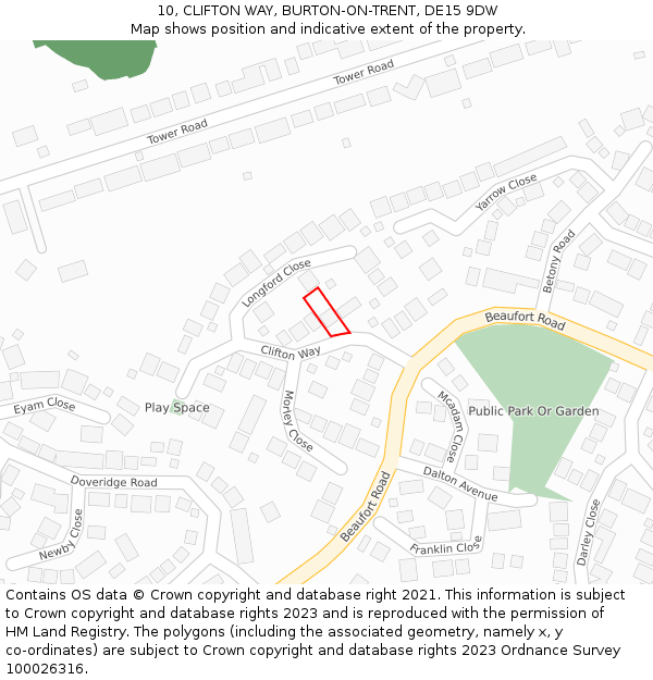 10, CLIFTON WAY, BURTON-ON-TRENT, DE15 9DW: Location map and indicative extent of plot