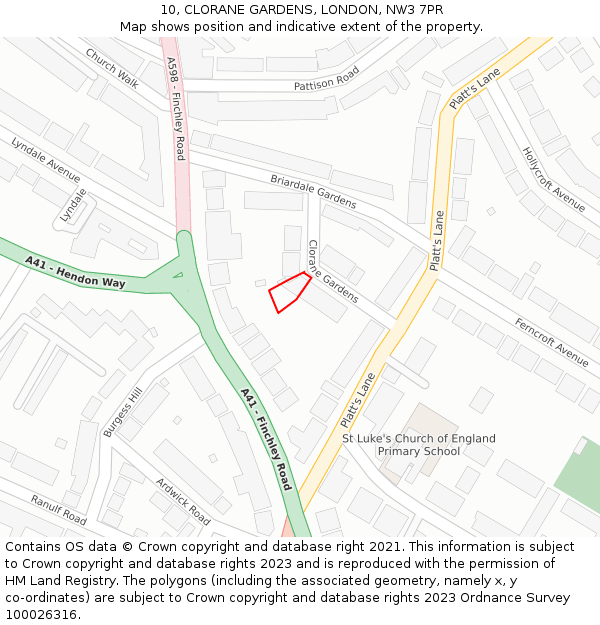 10, CLORANE GARDENS, LONDON, NW3 7PR: Location map and indicative extent of plot