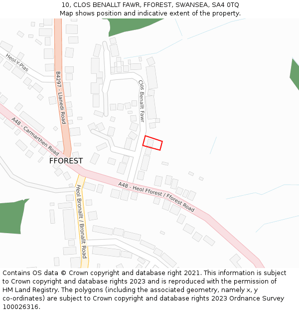 10, CLOS BENALLT FAWR, FFOREST, SWANSEA, SA4 0TQ: Location map and indicative extent of plot