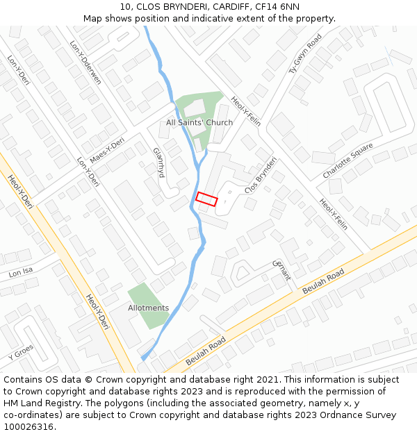 10, CLOS BRYNDERI, CARDIFF, CF14 6NN: Location map and indicative extent of plot