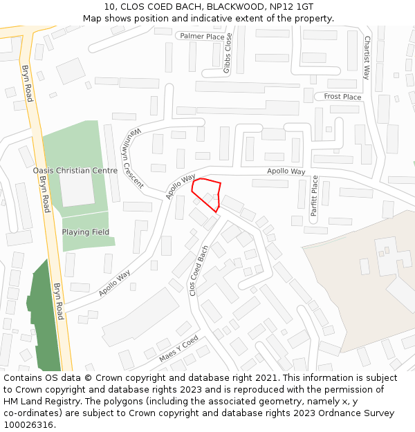 10, CLOS COED BACH, BLACKWOOD, NP12 1GT: Location map and indicative extent of plot