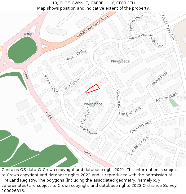 10, CLOS GWYNLE, CAERPHILLY, CF83 1TU: Location map and indicative extent of plot