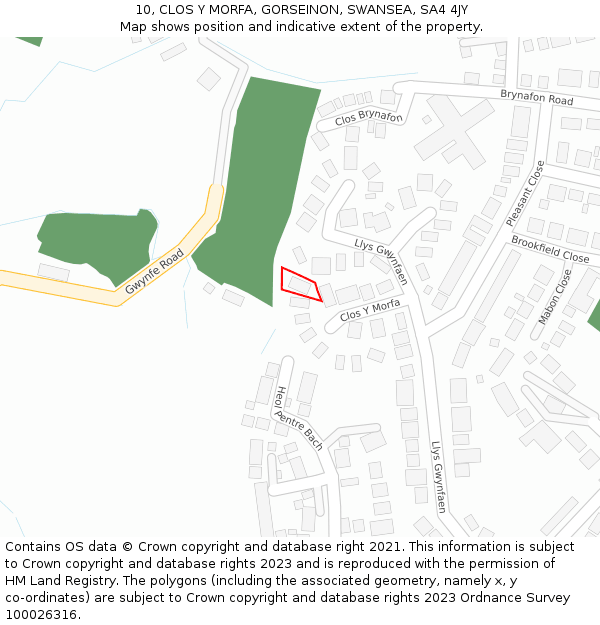 10, CLOS Y MORFA, GORSEINON, SWANSEA, SA4 4JY: Location map and indicative extent of plot